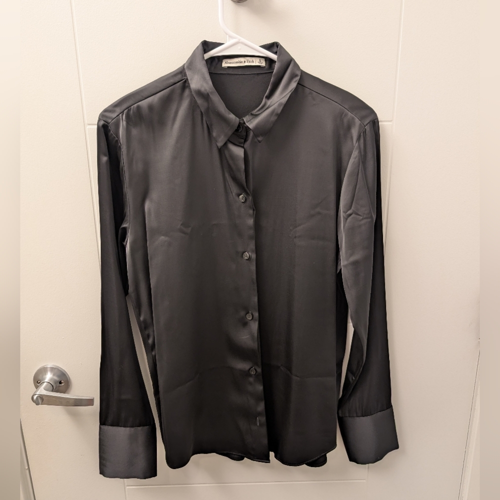 Black Satin A&F Button-Up Shirt